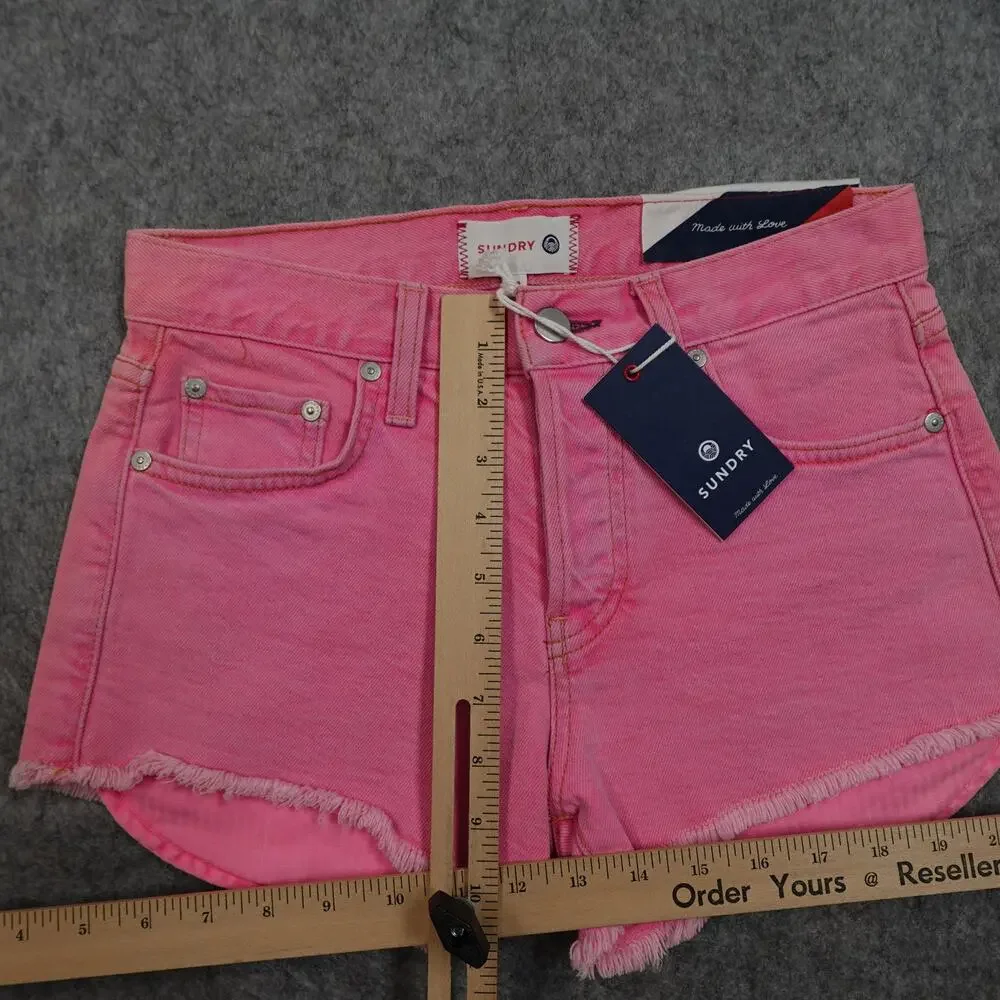 Sundry Shorts Womens‎ 24 NWT Exposed Pocket Pink Cut Off Festival Denim